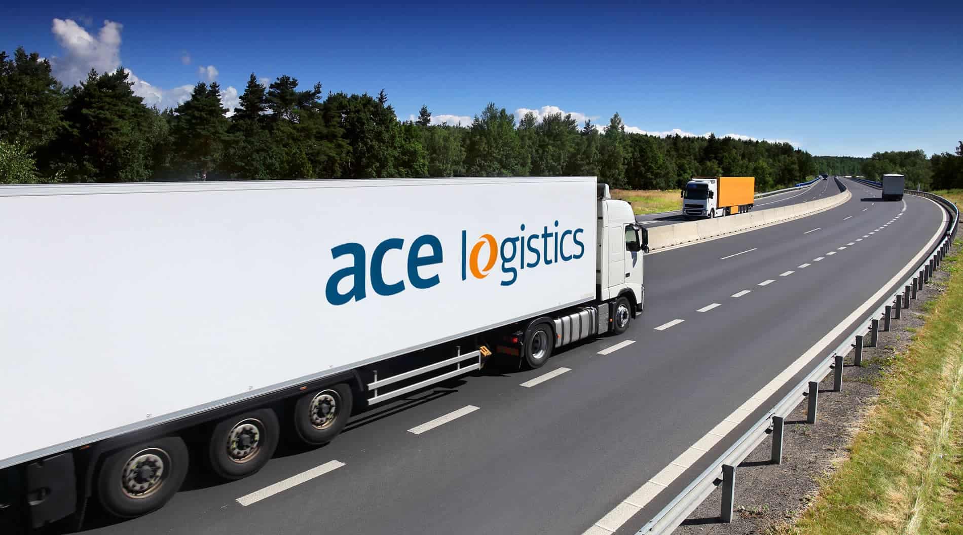image for ACE road transport. Truck with ACE logo on a road.
